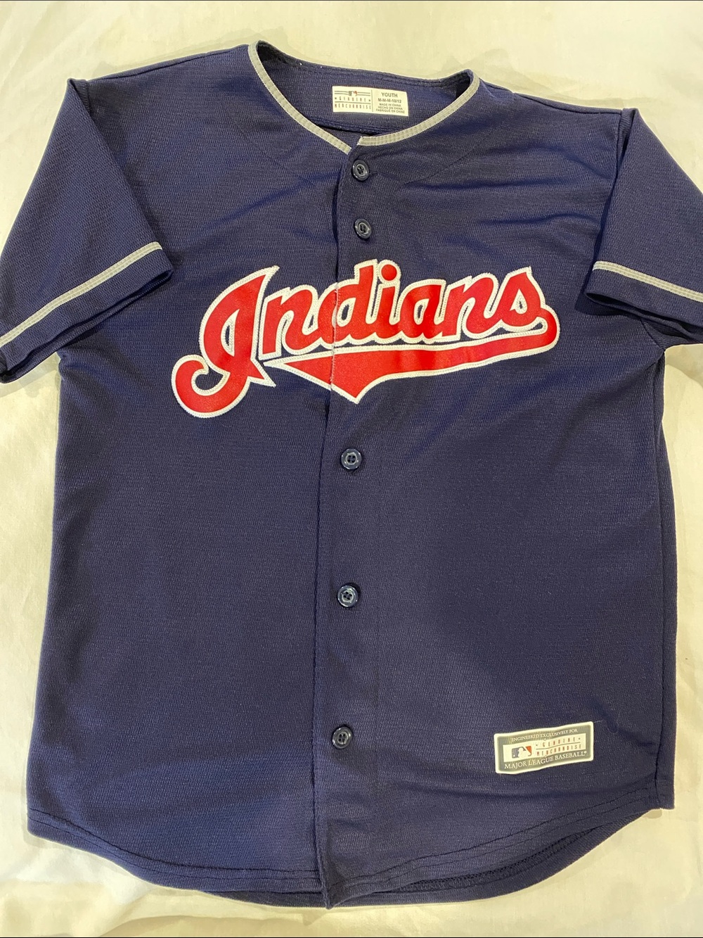 Vintage Indians Navy Blue Button-Down Baseball Jersey Top for Kids